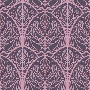 Art Deco Autumn Oak Leaf in Mauve and Plum Purple - Medium