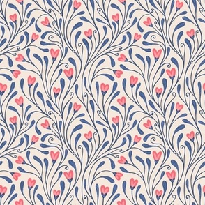 Heart Floral- Blue and Pink