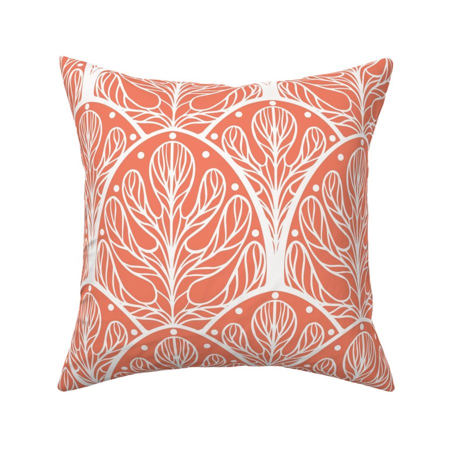 Art Deco Autumn Oak Leaf in Coral - Large