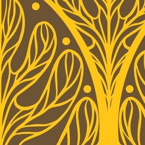 Art Deco Autumn Oak Leaf in Parks Brown and Yellow - Extra Large