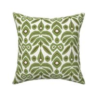 Green and Brown on Cream Bloom Ikat