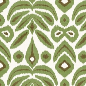 Green and Brown on Cream Bloom Ikat