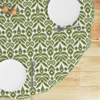 Green ands Brown on White Bloom Ikat