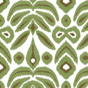 Green ands Brown on White Bloom Ikat