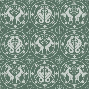 goats and dragons - white on sage green