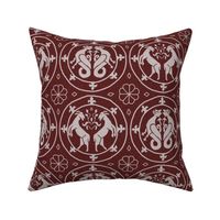 goats and dragons - BLOCKPRINT white on cranberry