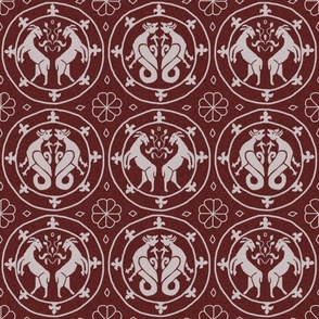 goats and dragons - BLOCKPRINT white on cranberry