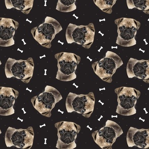 Dog Bones Pug - Design  Black