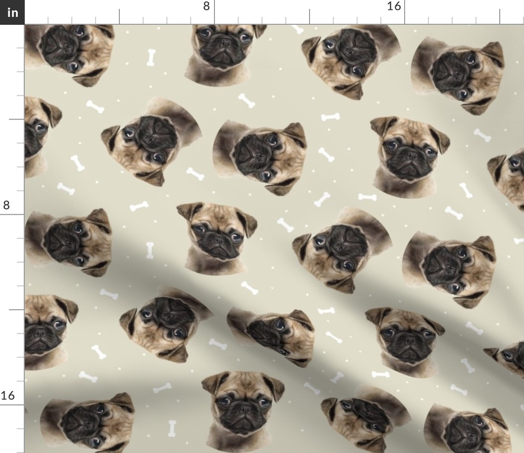 Dog Bones Pug - Design  Beige