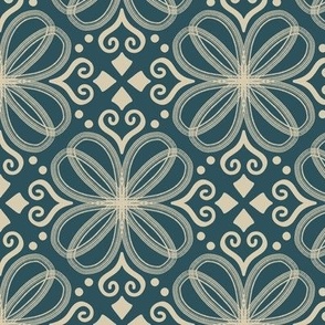 Loopy floral damask - blue