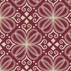 Loopy floral damask - red