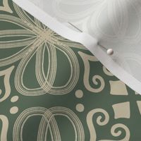 Loopy floral damask - green