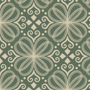 Loopy floral damask - green