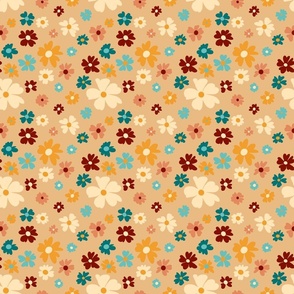 Groovy Floral Tan- Small Scale