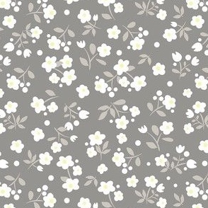 Ditsy tiny fairy flowers on light grey brown