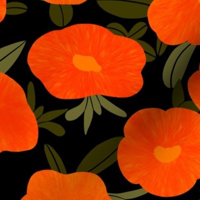 Orange flowers on a Black Background - 10x10