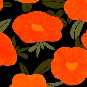 Orange flowers on a Black Background - 10x10