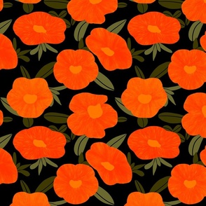 Orange flowers on a Black Background - 10x10