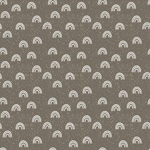 speckled fabric with rainbows- warm gray