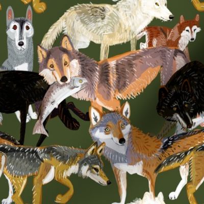 Wolves of the World pattern in green