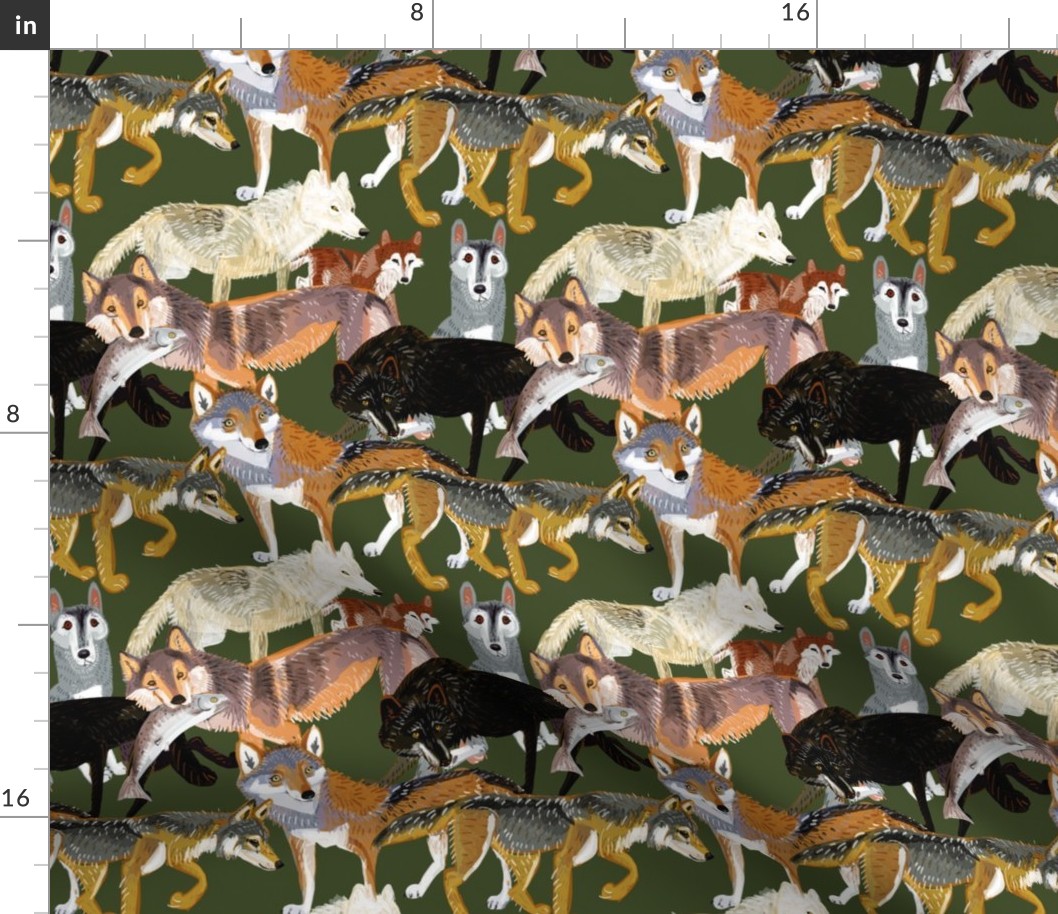 Wolves of the World pattern in green