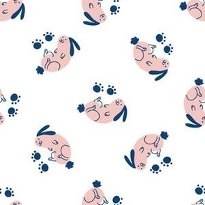  Seamless cartoon pet bunny rabbit doodle pattern. 