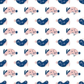  Seamless cartoon pet bunny rabbit doodle pattern. 