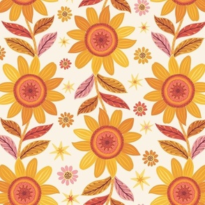 Sun Spirit, orange - retro sunflower floral
