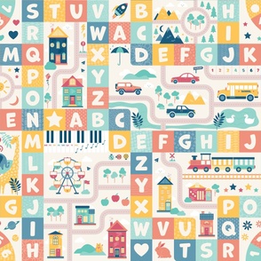 Baby Alphabet Activity Playmat With Colorful Geometric Shapes