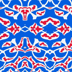 Tahtakale Pattern Silk Crepe de Chine Blue-Red-ch