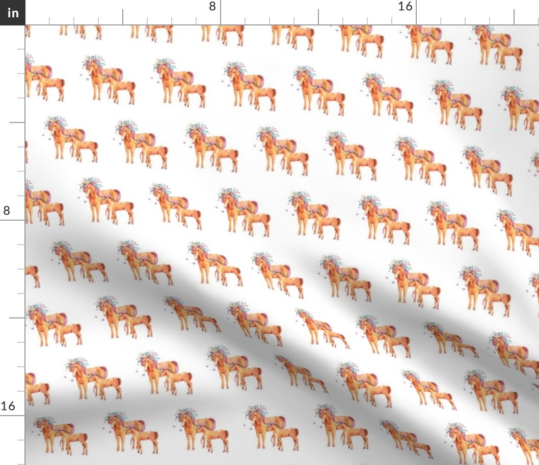 Mom and baby horses pattern on white