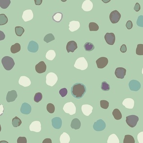 large // pale green with brown and ivory watercolour dots