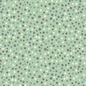small //  pale green with brown and ivory watercolour dots