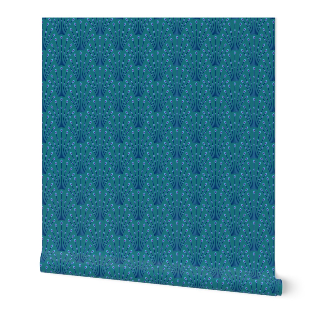 Art deco beads - blue on teal