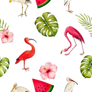 Tropical,vintage,exotic,summer,birds,flowers,flamingo 