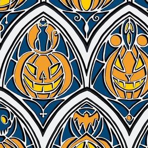 Window pumpkins - medium size - orange and navy - pumpkins, halloween, gothic, hand-drawn, Art Deco, victorian 