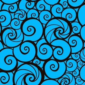 Swirls and curls on ocean blue