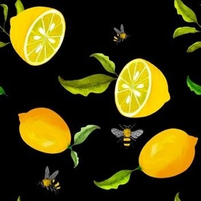 Summer,bees, citrus ,floral Mediterranean style ,lemon fruit pattern 