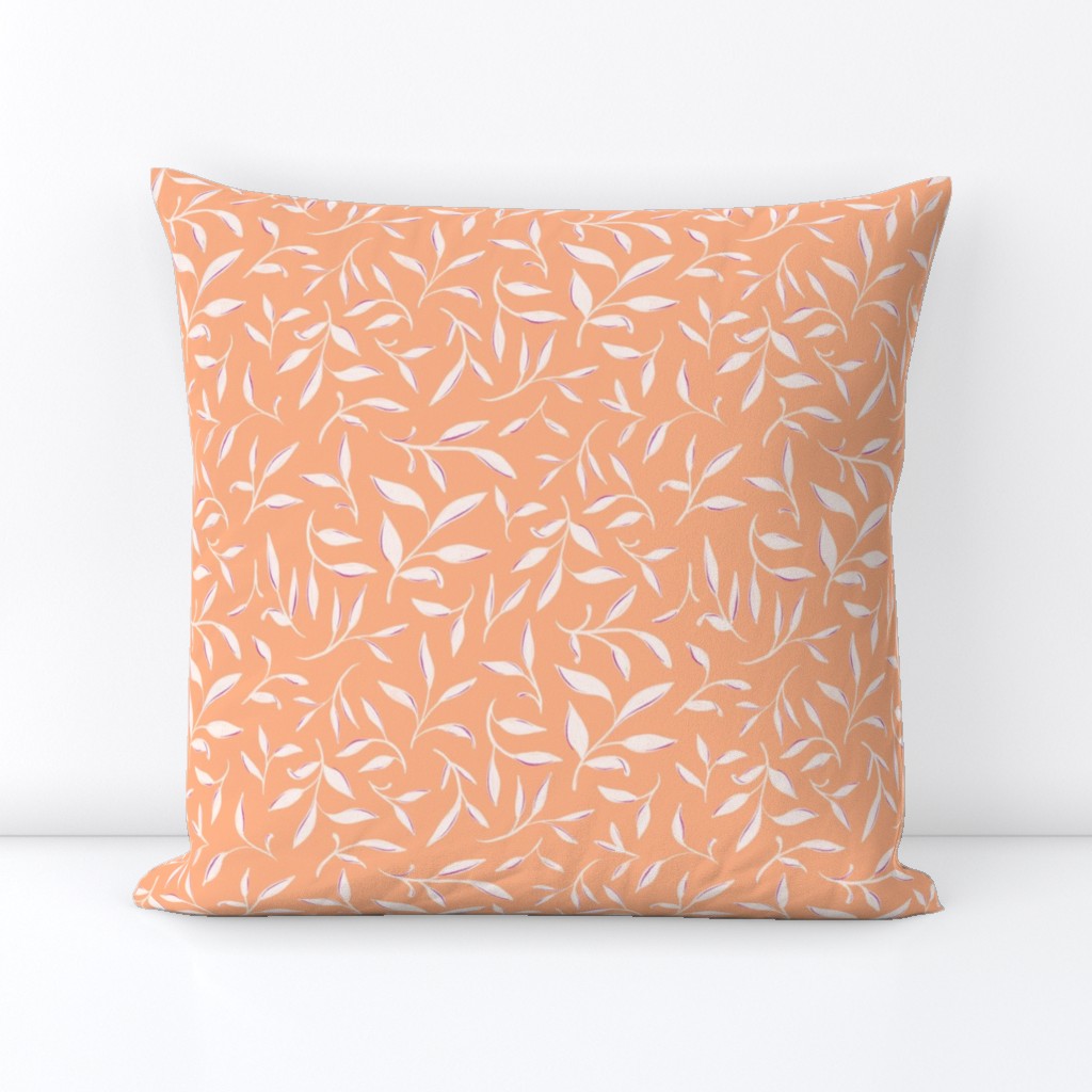 Peach Hand Drawn Leaves in White