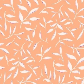 Peach Hand Drawn Leaves in White