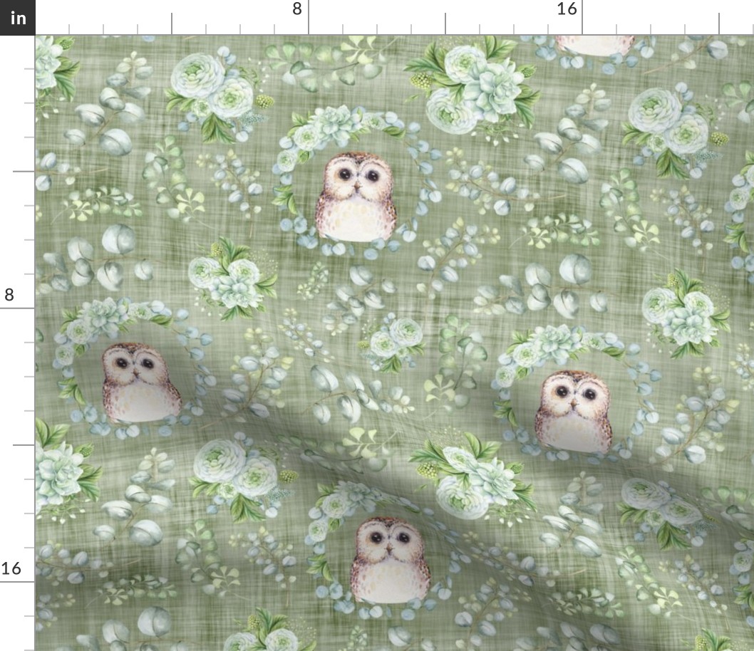 eucaliptus owl pale olive linen