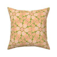 Peachy Pink Hexagon Flower Vines on Light Orange