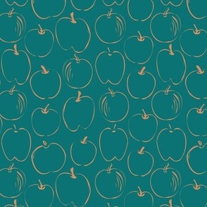 Apples - Terracotta on Teal- 6" Repeat