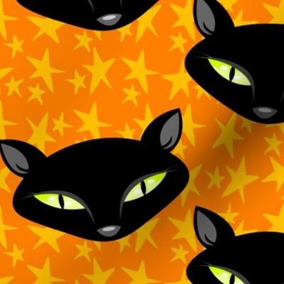 Black Cats on Orange Stars - Large