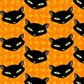 Black Cats on Orange Stars - Large