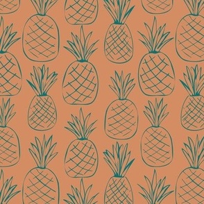 Pineapples - Teal on Terracotta - 6" Repeat