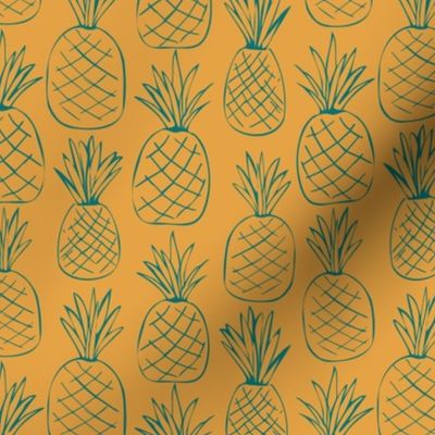 Pineapples - Teal on Tumeric - 6" Repeat