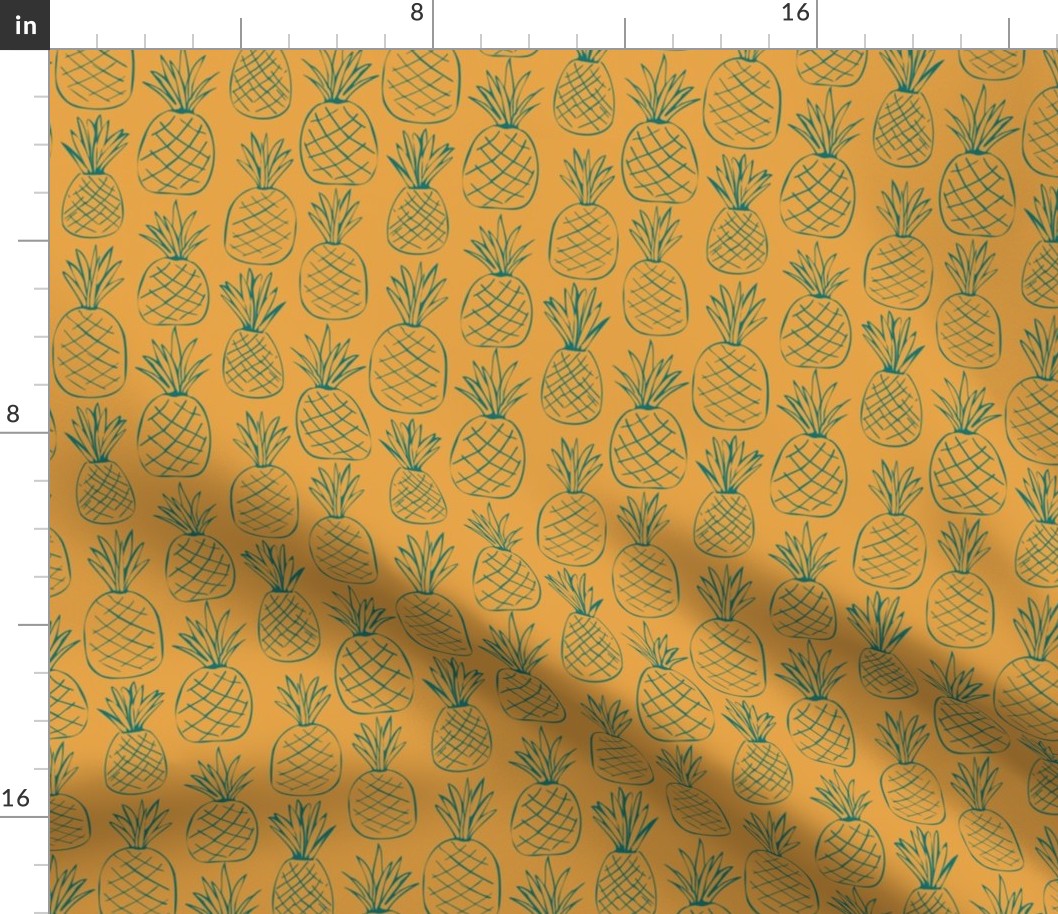 Pineapples - Teal on Tumeric - 6" Repeat