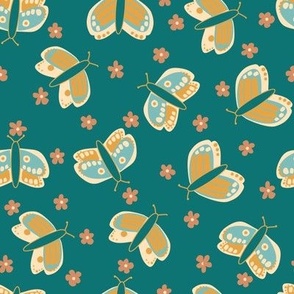 Moths in the Garden - Fall Colours - Teal  - 8" Repeat