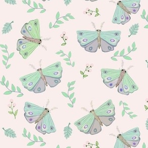 Pastel Moths Botanical Print